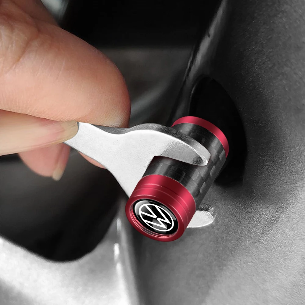 Metal Carbon Fibe Car Wheel Tire Valve Dust Cap Auto Accessories For Volkswagen VW Golf 4 5 6 7 Jetta Polo Caddy GTI Bora MK7