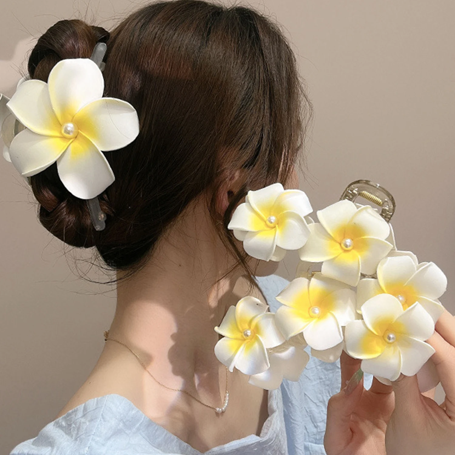 8cm/10cm/12cm Sweet Flower Hair Claws Clip Korean Women Girls Hairpins Ponytail Holder Beach Hawaiian Headwear Hair Accessories