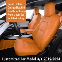 Customized Color Car Seat Covers For Tesla Model 3 Y 2019-2024 Highland Nappa Leather Interior Front & Rear Seat Cushion Protect