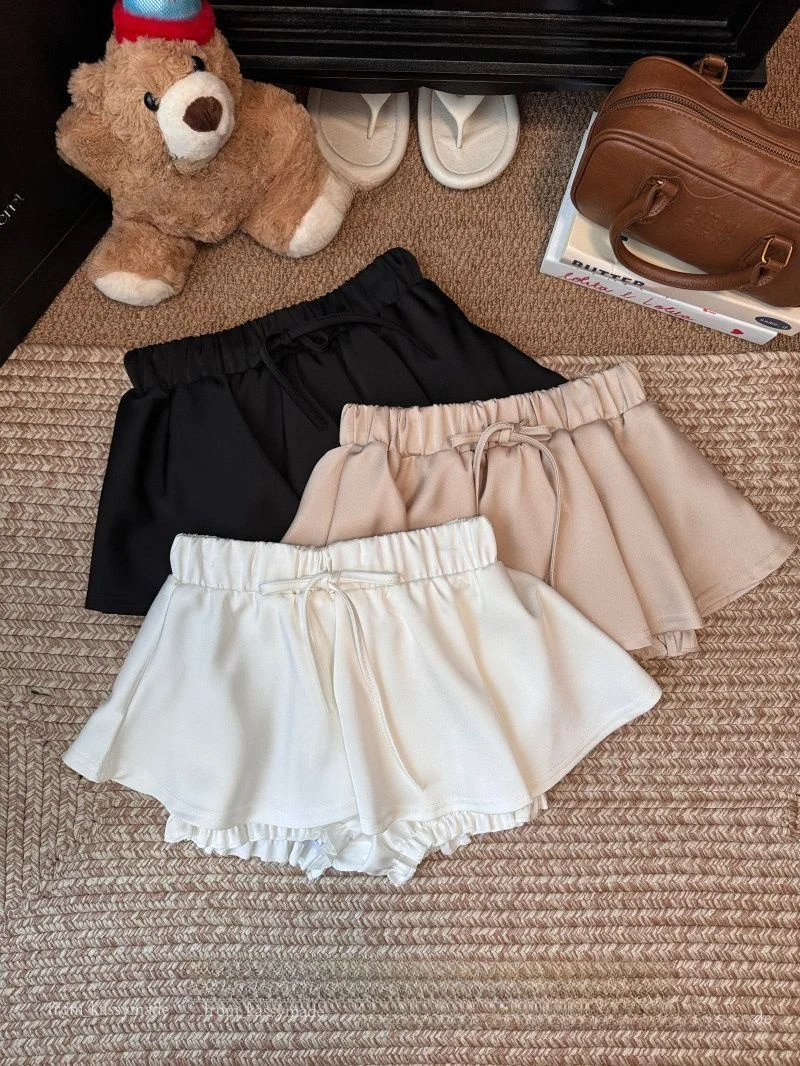 Summer High Waist Acetate Fabric Elastic Waist Belted  Skirt Women's Anti-Light Pants Skirt Half Skirt High Waist Short S...