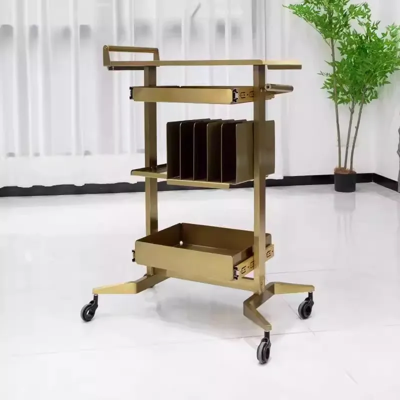 Wholesale Luxury Gold Color Beauty Salon Trolley Cart High Quality Working Equipment