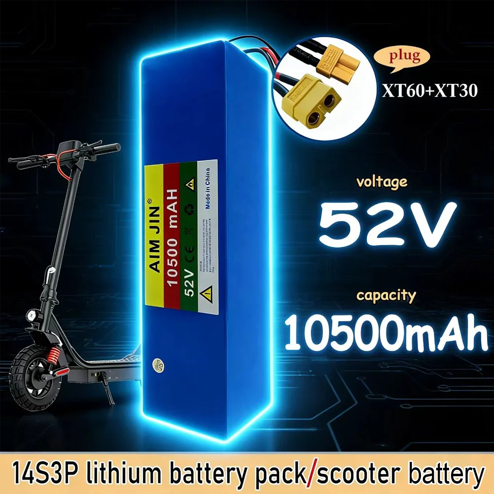 

14S3P Rechargeable Lithium Battery Pack Cells 52V 10.5Ah with Built-in BMS & Overcharge Protection, Durable for 1000W Scooters