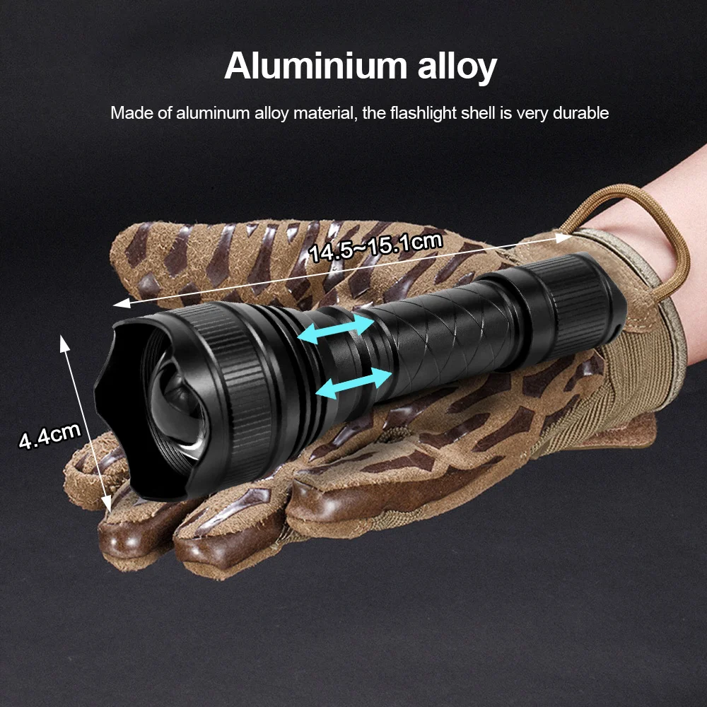 500 Yards T21 Hunting Flashlight Green/Red/White Zoom Professional Torch 1-Mode USB Rechargeable Hog Predator Varmint Lantern