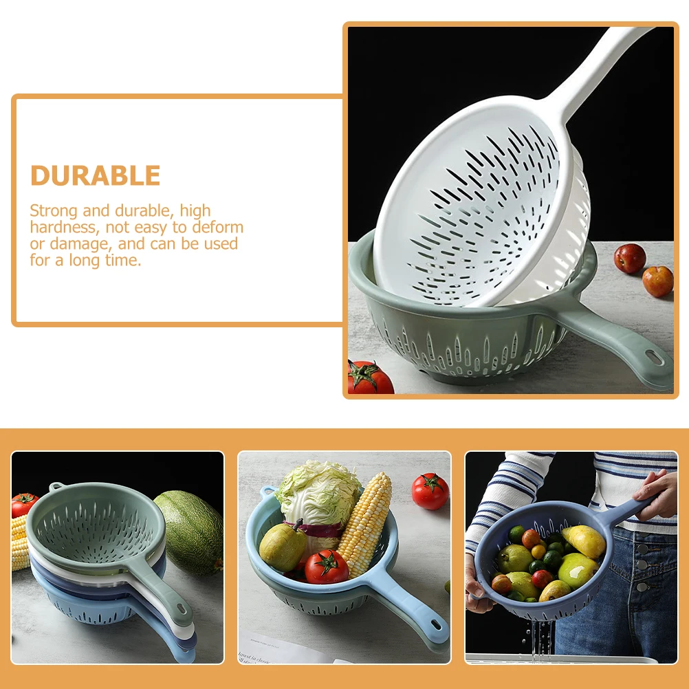 

4 pcs Plastic Washing Colander With Handle Compact Fruit Vegetable Cleaning Strainer Drain Food Colander Small Kitchen Tool Gift
