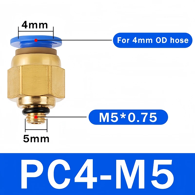 5PCS Quick Connect Air Fittings PC Series - 4mm Hose to M5 1/8" 1/4" Thread Pneumatic Push in Connector for Compressor T&I Online Store