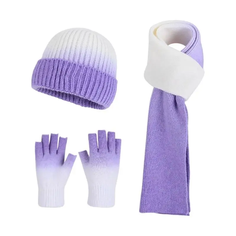 A52E Hat Scarf Gloves Soft Winter Accessory Set with Hat Scarf Gloves for Commuting