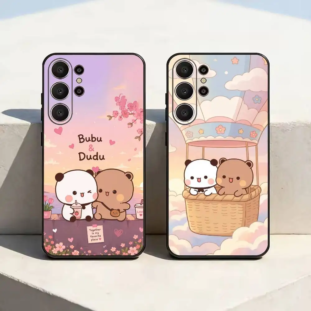Cute cartoon Bubu and Dudu couple  Soft Silicone Case for Samsung S26,S24,S21,S22,S23,S30,Ultra,Plus,FE,Lite-Black