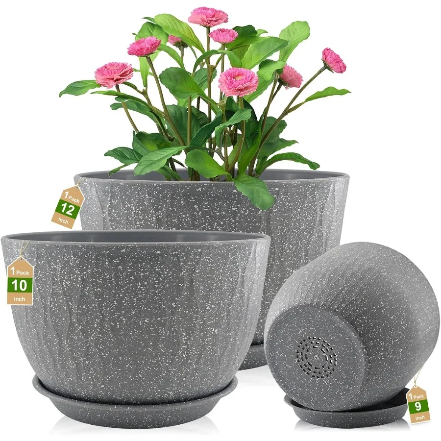 

12 10 9 Inch Planter Pots 3Pack Large Flower Pots for Indoor Outdoor Garden Plants Big Plant Pots with Multi Mesh Drainage Hole
