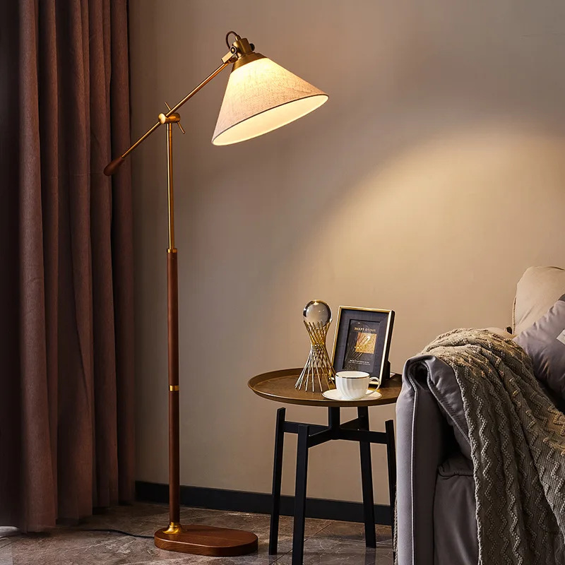 

New Solid Wood Nordic Vintage Simple Japanese Style Floor Lamp For Living Room Decor With Walnut Wood Metal Standing Light