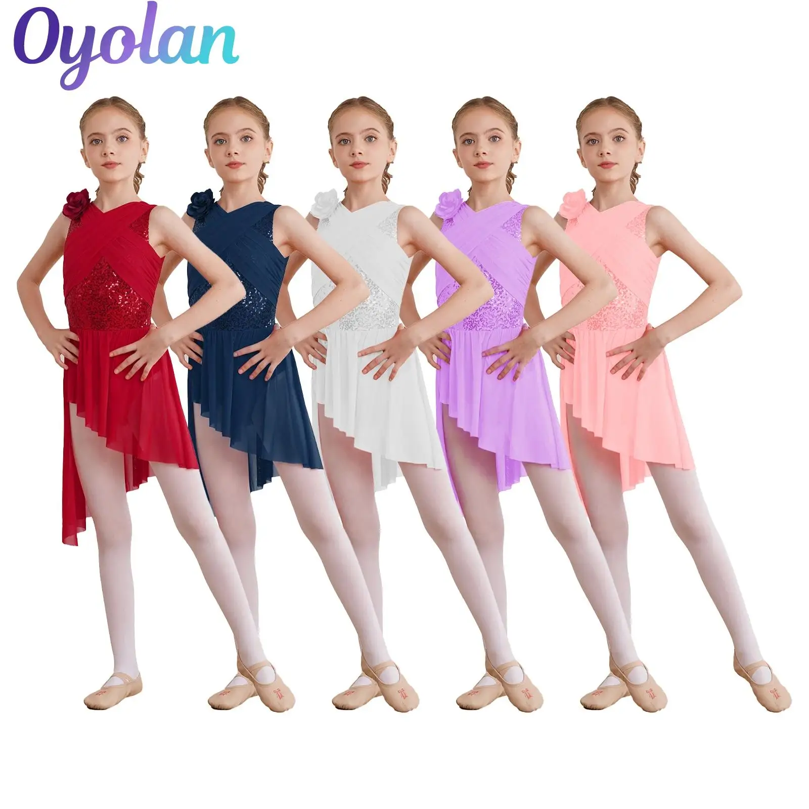 

Kids Girls Shiny Sequin Gymnastics Skating Modern Lyrical Ballet Dance Dress Tutu Latin Cha-Cha Waltz Ballroom Dance Costume