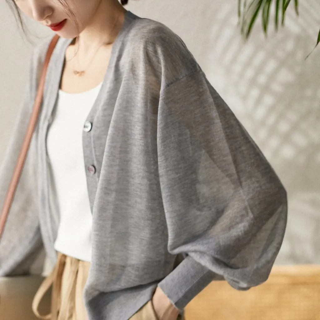 

Женский легкий дышащий вязаный кардиган из ледяного шелка, весна-лето, свободная тонкая рубашка в корейском стиле с солнцезащитным кремом и кондиционером