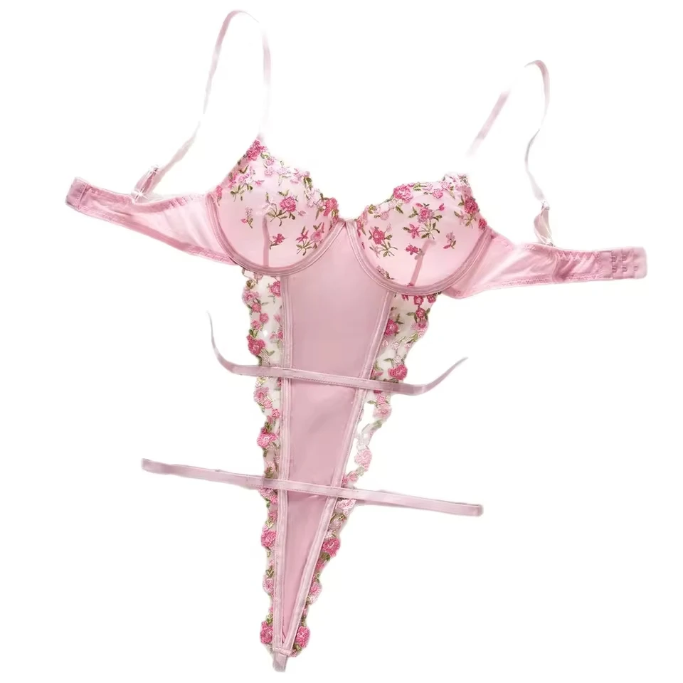 

Erotic Womens Western Style Floral Embroidery Sensual Mesh Backless Alluring Attractive Breathable Premium Erotic Bodysuit