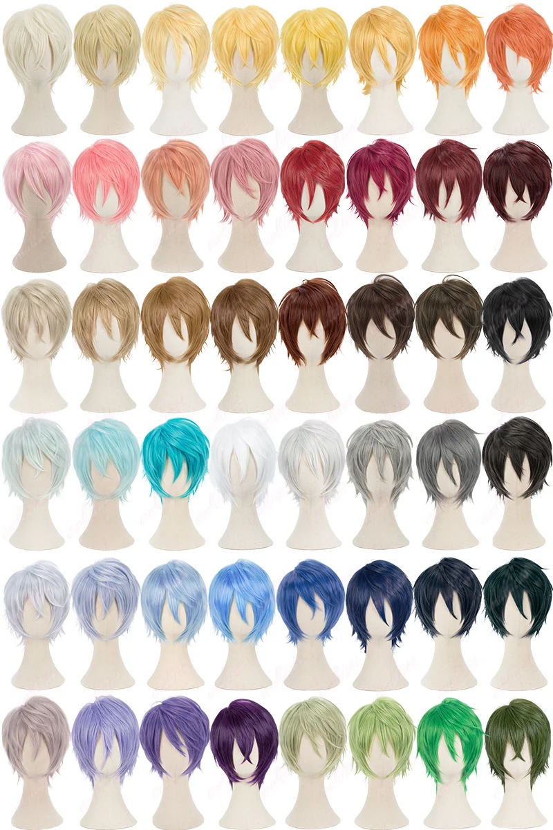 Farben Kurze Gerade Cosplay Perücke Layered Shaggy Flauschig Rot Rosa Braun Grün Blau Hitzebeständige Kunsthaar Party Anime Perücken – Detail 1