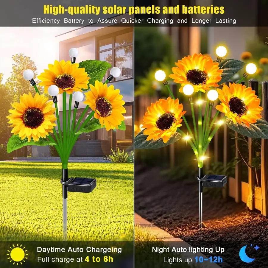 أضواء ديكور الحديقة الخارجية، 4 عبوات عباد الشمس مع أضواء اليراع، أضواء الزهور الشمسية المقاومة للماء، هدايا عيد الميلاد للنساء الأم Gr