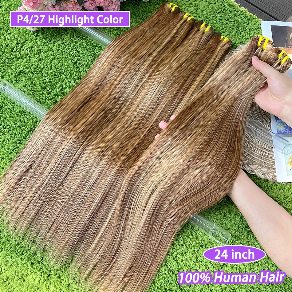 Straight P4/27 Colored Human Hair Bundles Highlight 10-30inch 100grams 100% Virgin Human Hair Weaving Extensions 1/2/3/4 Bundles
