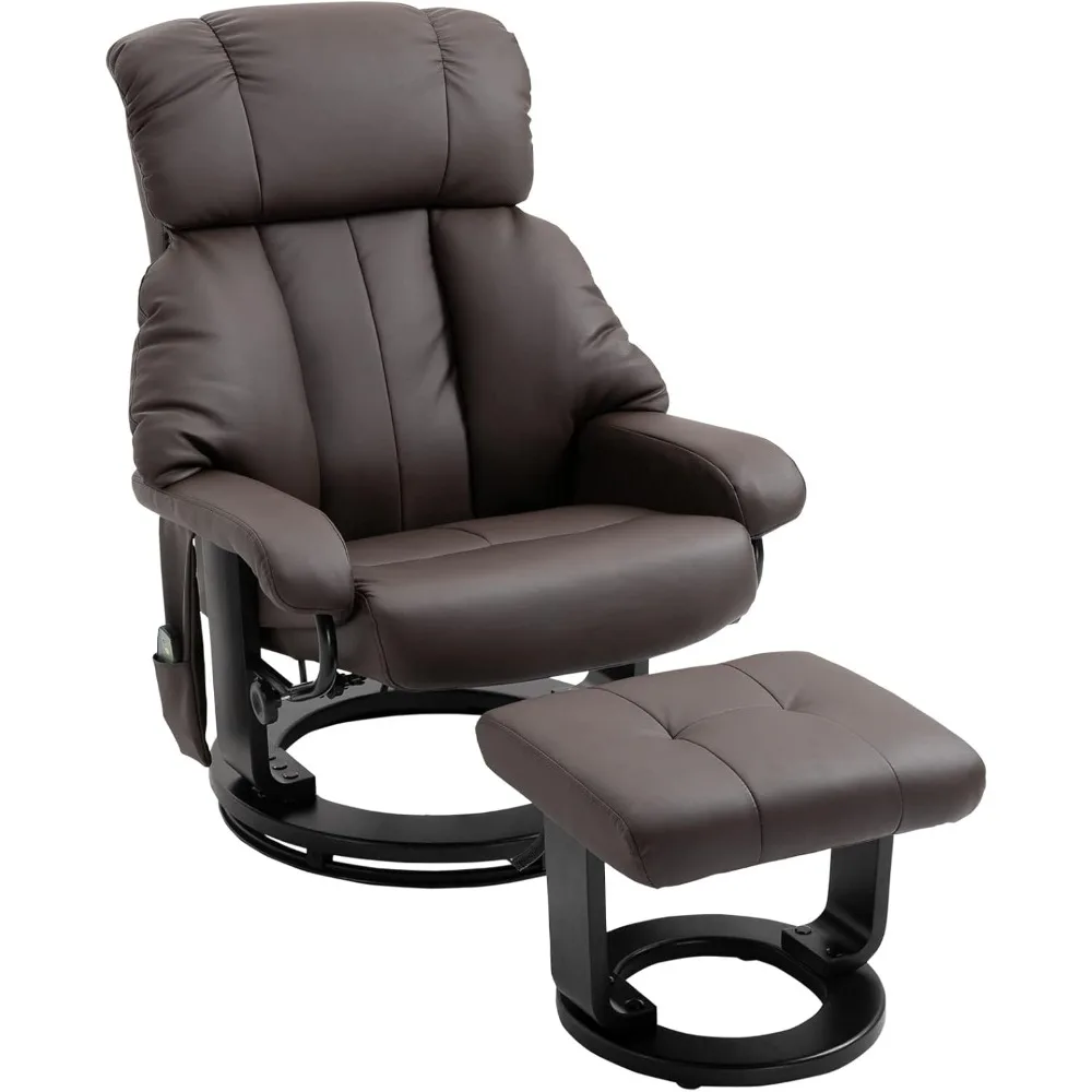 Osmanlı ile masaj yatar koltuk, 360 ° döner Recliner ve tabure, yan cep ile PU deri uzanmış sandalye