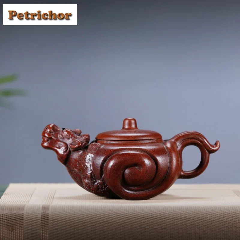 

375 мл древние фиолетовые глиняные чайники Исин, известные художники, горшок ручной работы с благоприятным зверем, чайник с необработанной рудой и красной грязью, чайный сервиз Zisha, ремесло