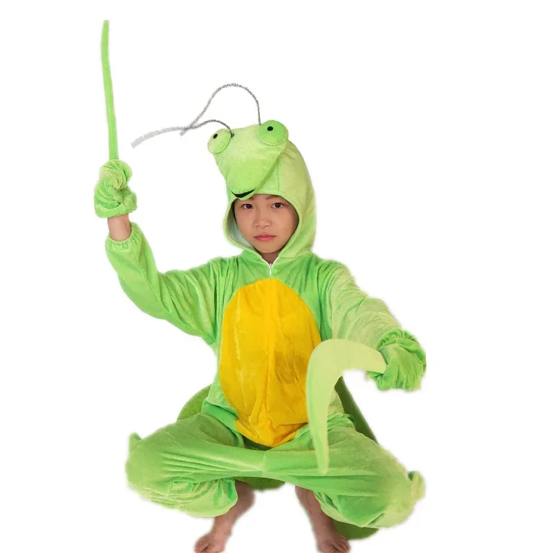 Golden Velvet Pajamas Praying Mantis Animal Insect Fancy Dress Jumpsuit Children Adults Gifts Cosplay Halloween Costume
