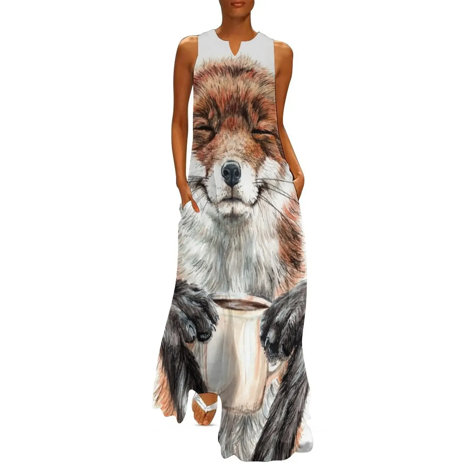 

Morning Fox - cute coffee animal Long Dress sexy dress Dress women Long veiled dresses