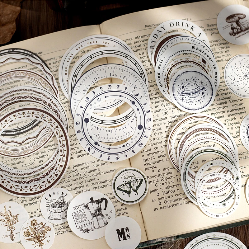 Journal GO 24pcs/pack Time Story Scrapbooking Vintage Round Stickers for Collage Journaling Retro Label Craft Diy Supplies