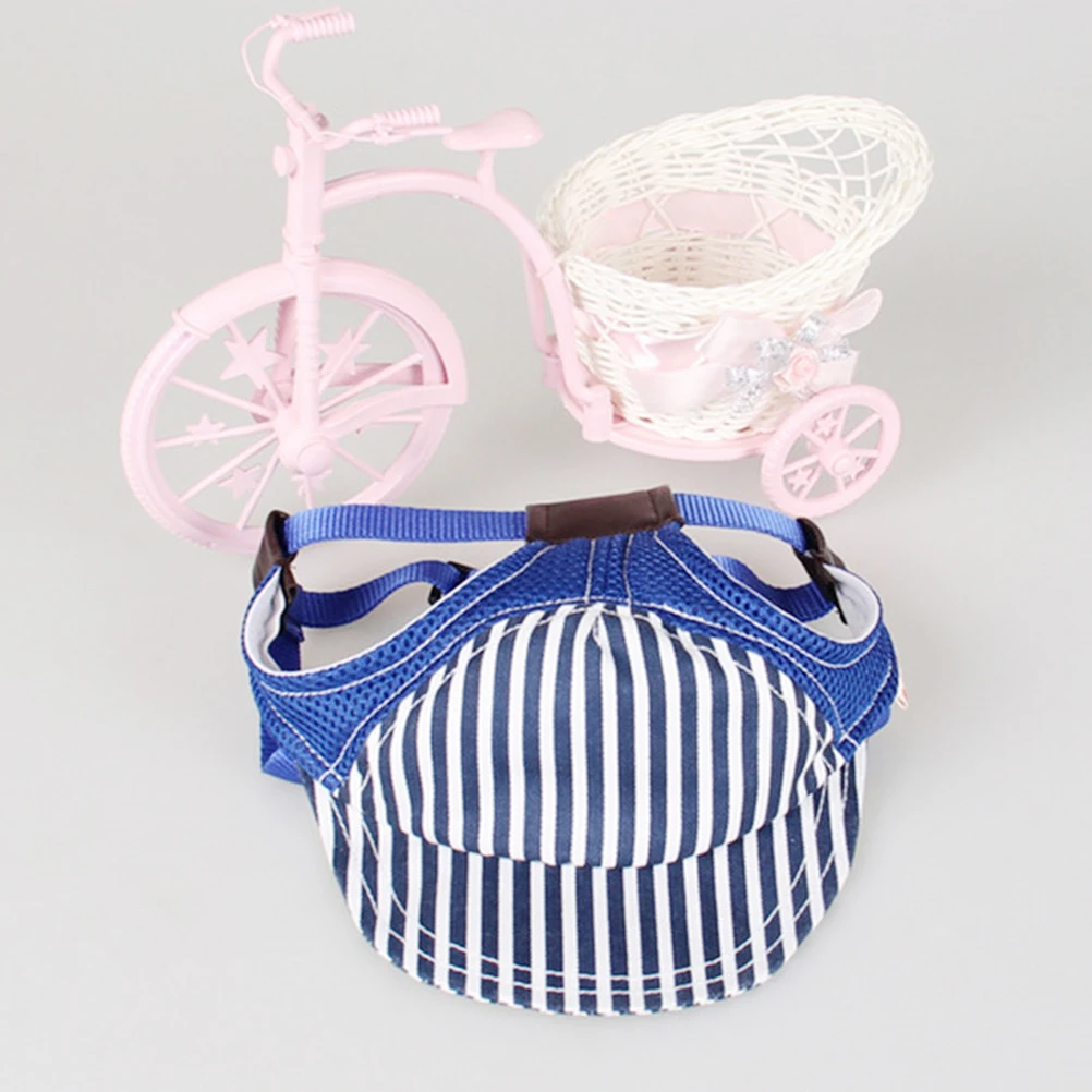 Sombrero con visera a rayas de malla de béisbol para perros y cachorros, talla S, correa ajustable para la barbilla, protección solar UV, gorro para el sol, agujeros para las orejas, transpirable y fresco