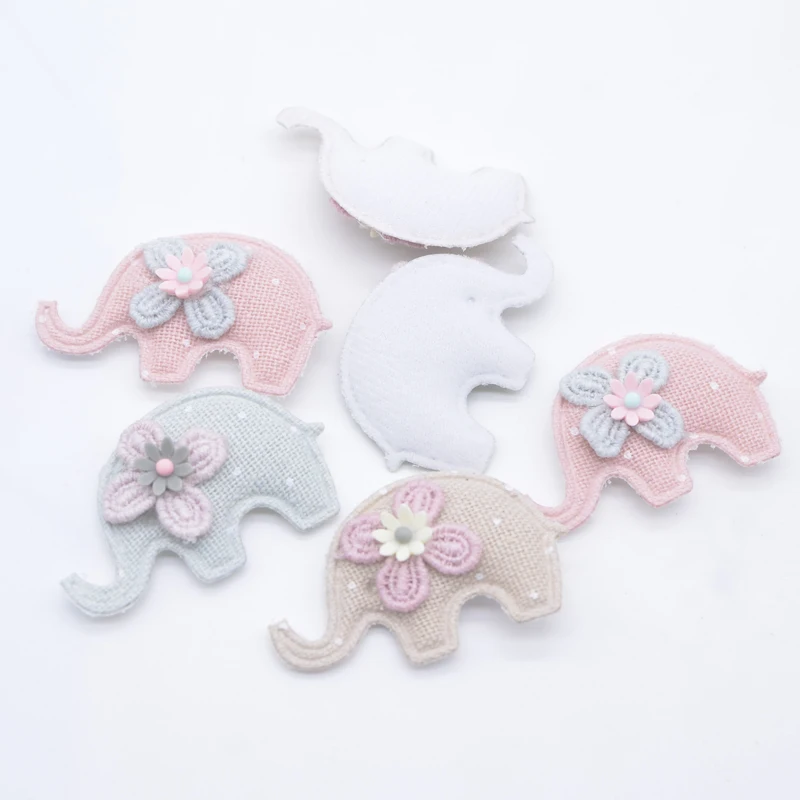 10Pcs 50*30mm Padded Elephant with Resin Flower Appliques for Clothes Hat Leggings Patches DIY Headwear Hair Clips Accessories