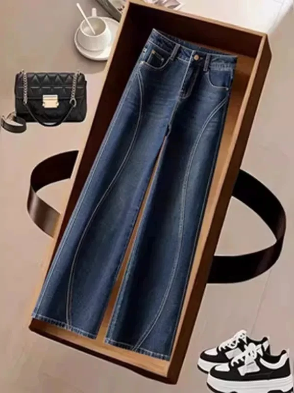 High Waist Straight Leg Jeans Women's Autumn Winter New Style Pear Shape Wide Hip Thick Leg Slimming Versatile Wide Leg Pants