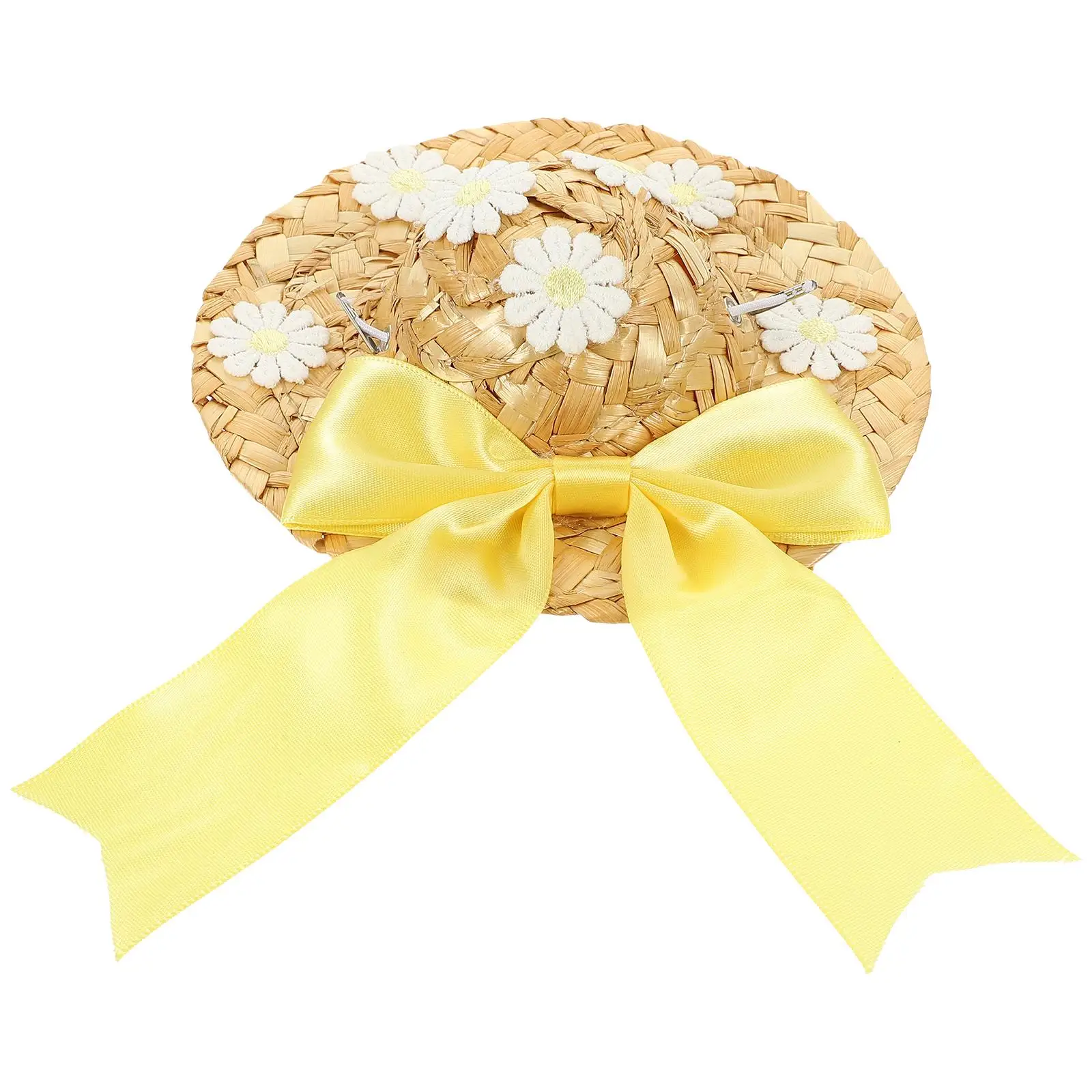 

Pet Sun Hat Summer Straw Dog Cat Kitten Accessories Woven Cap Yellow Fisherman Lightweight Safe Everyday Use Bowknot Party