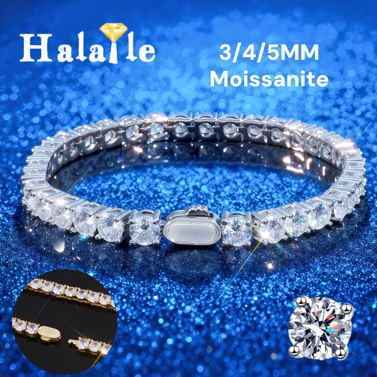 

Браслет Halaile 3-5 мм 0,5 карата с муассанитом и бриллиантами, стерлинговое серебро 925 пробы для мужчин, ювелирные изделия, сверкающий хип-хоп, модный подарок