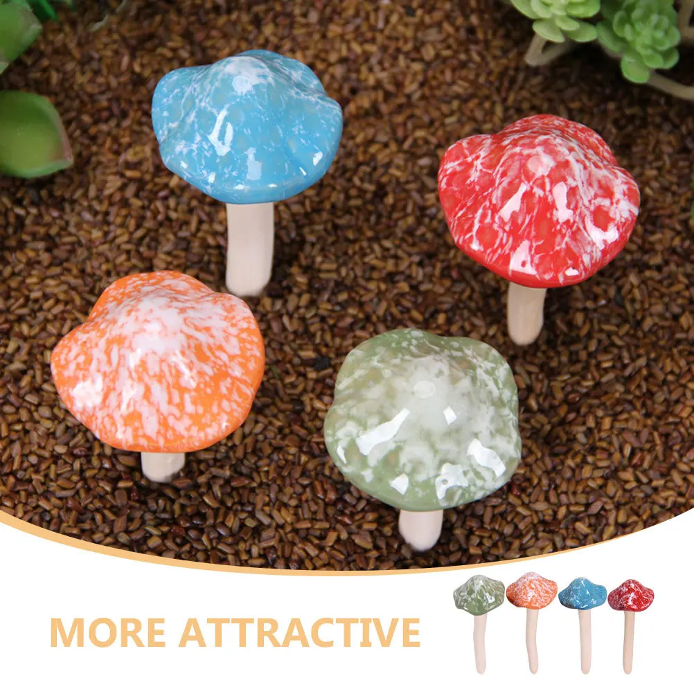 4Pcs Ceramic Mushroom Statues Realistic Mini Tiny Decorations for Garden Home Yard Succulent Pot Micro Landscape