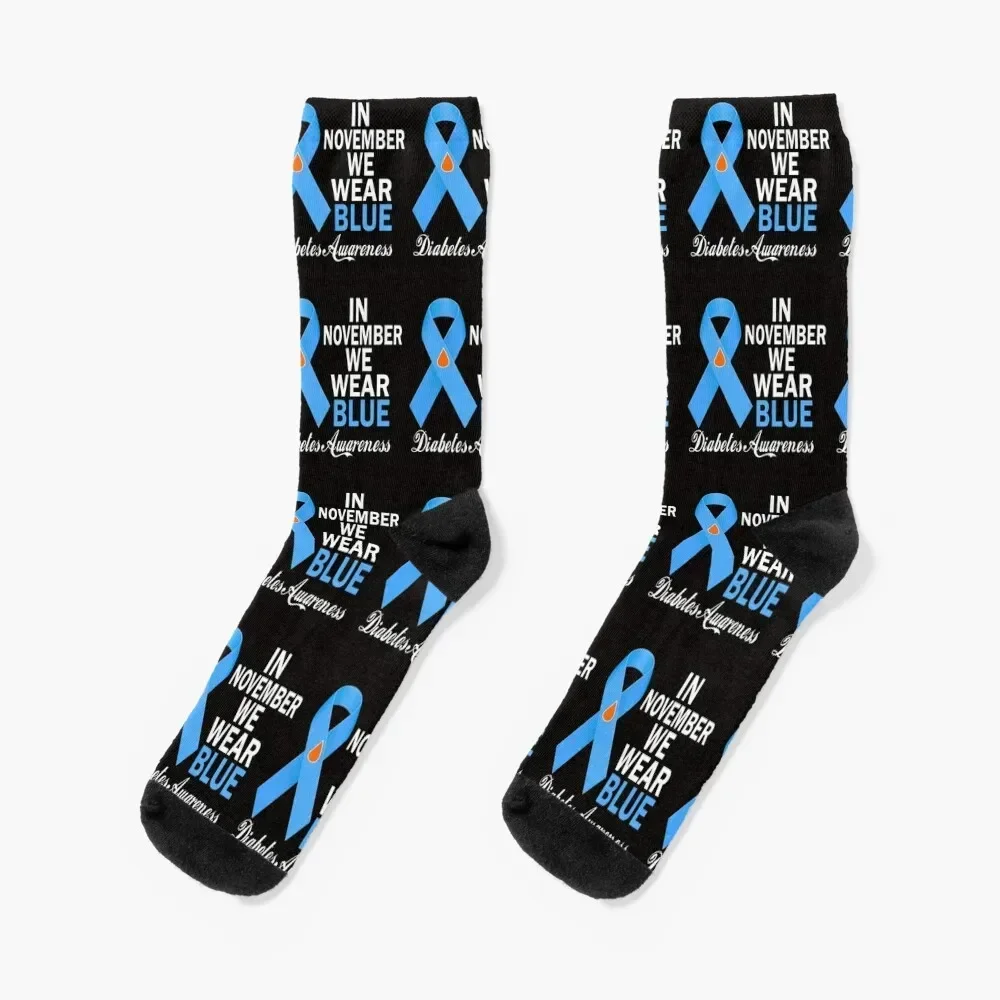 

In November We Wear Blue Diabetes Awareness Blue Ribbon T1D & T2D Socks happy aesthetic Crossfit Designer Man Socks Women's