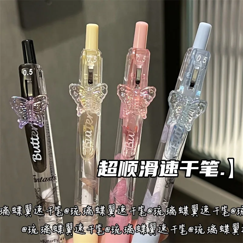 

4Pcs Crystal Butterfly Retractable Gel Pens Set 0.5mm Black Gel Ink Writing Smooth Student Stationery School Office Supplies