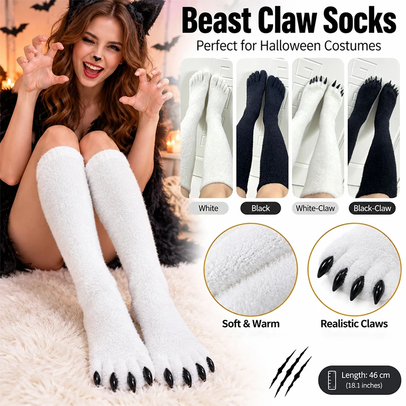 Cute Animal Paw Five‑Finger Over Knee Socks Furry Cat Claw Pad Gloves Fursuit Cosplay Props For Halloween Party Costume Decor