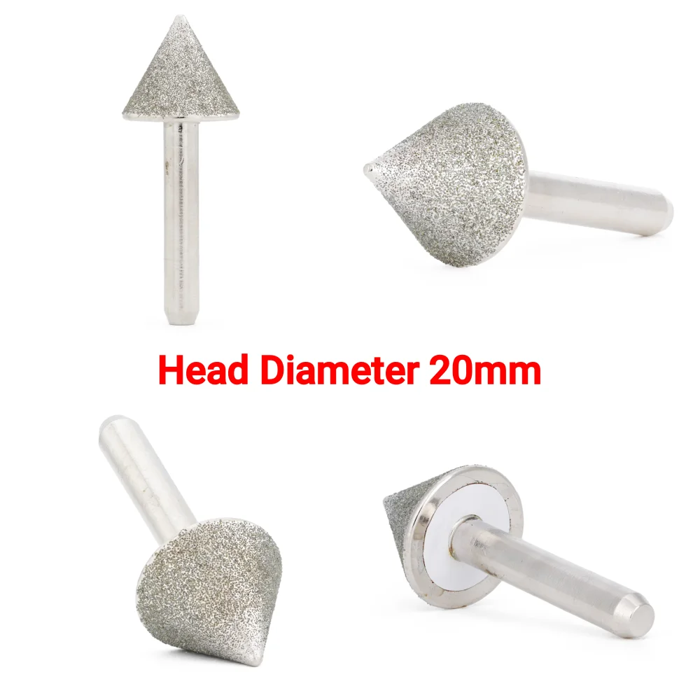 20-25mm 60 Degrees Diamond Tapered Grinding Head Chamfer Hole Rotary Burrs Bits Stone Abrasive Carving Tools 80 Grit ILOVETOOL
