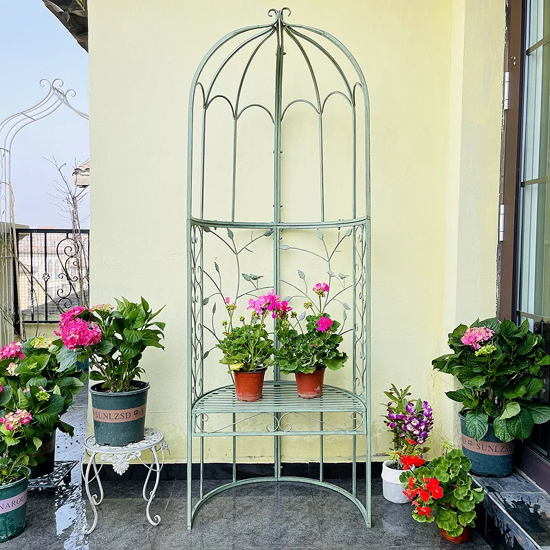 

American country retro wrought iron bird semi-round seat arch flower stand, balcony garden garden plant climbing vine frame