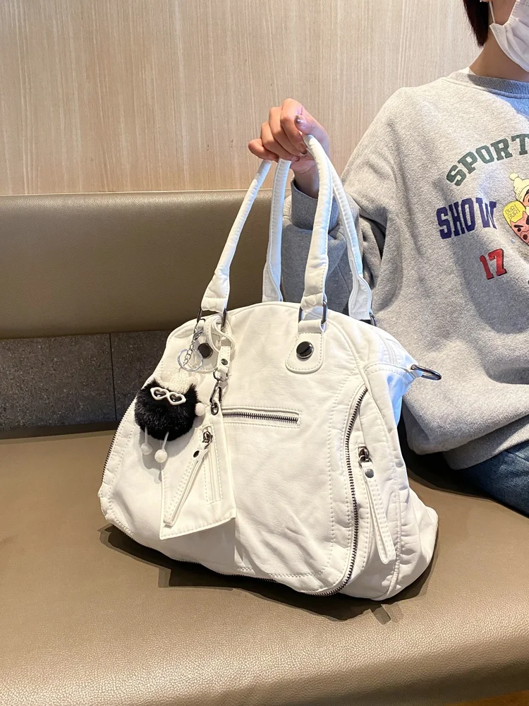 

Cool Motorcycle Handbag Large Capaci Commuter Crossbody Bag Dual Zipper Multi Carent Single oulder Tote Bag