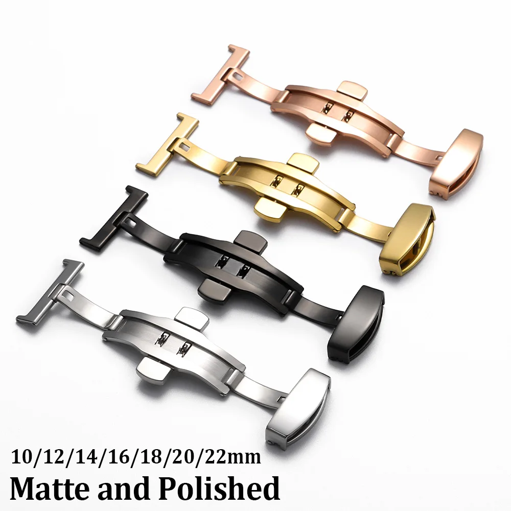 10/12/14/16/18/20/22mm Polished Matte Folding Button Stainless Steel Butterfly Buckle Watch Band Buckles Strap Clasp Accessories