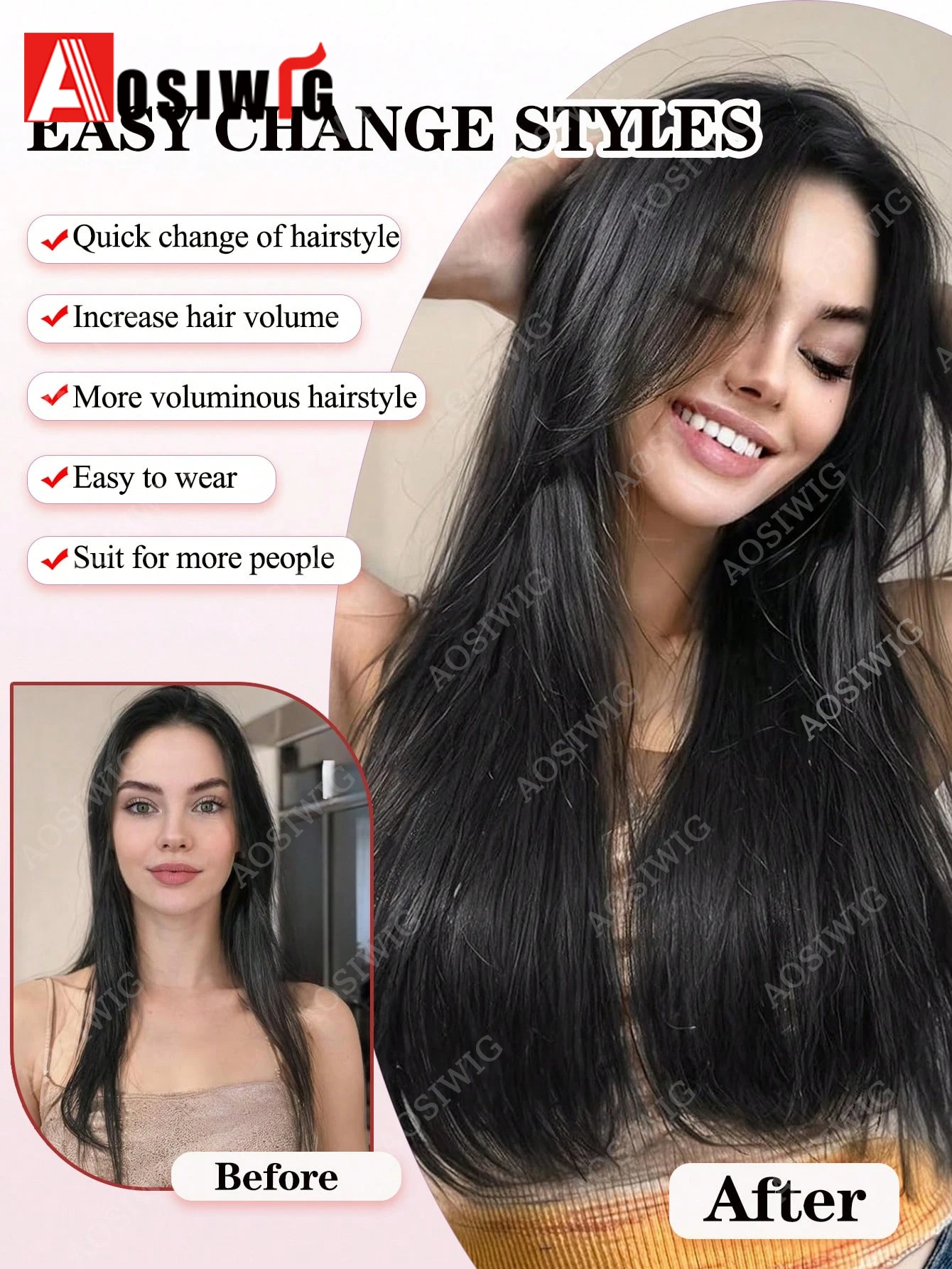 Synthetic Long Straight Clip In Hair Extensions