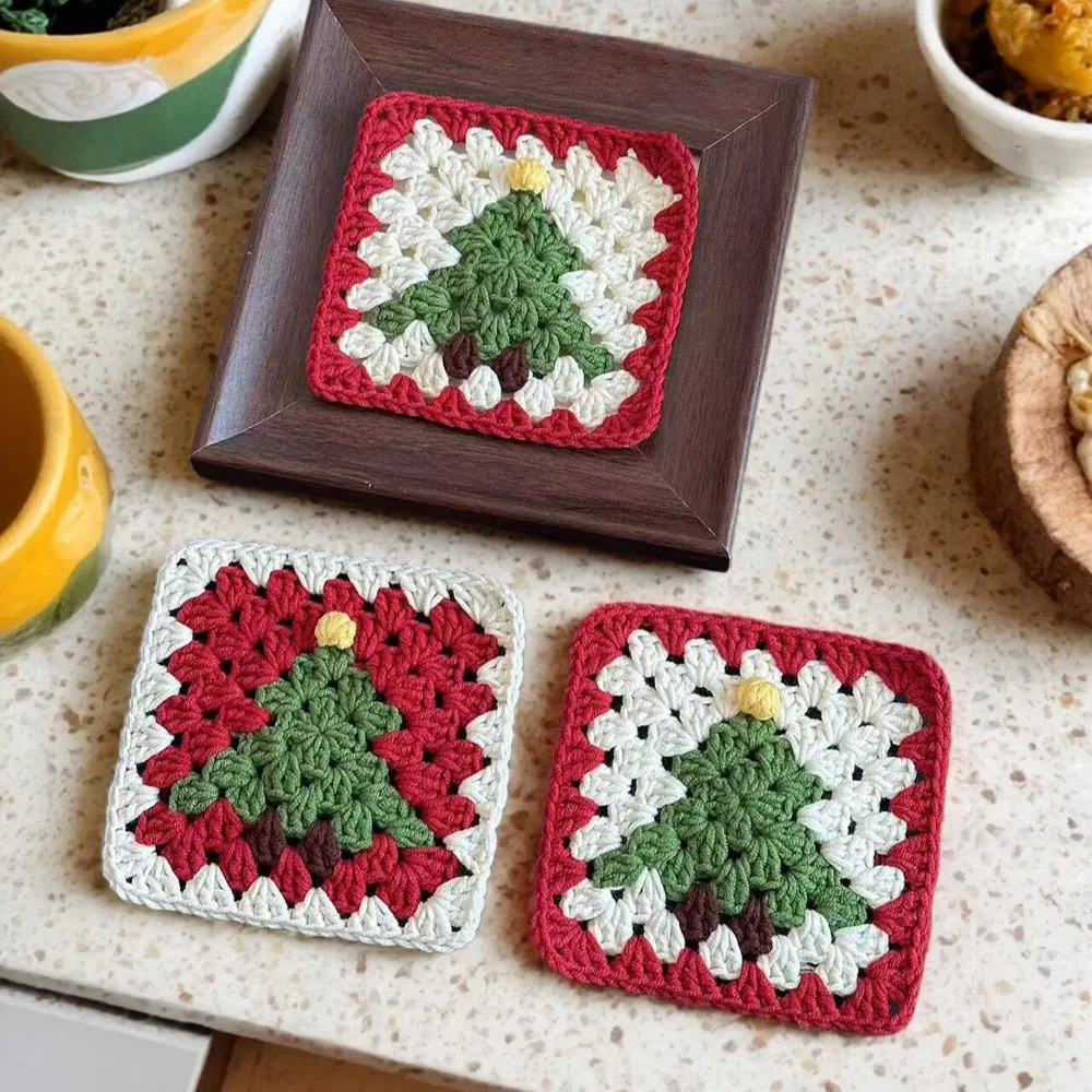 

Christmas Hat Coasters Crochet DIY Knitted Wool Handmade Christmas Tree Gift Boring but Fun to Relax