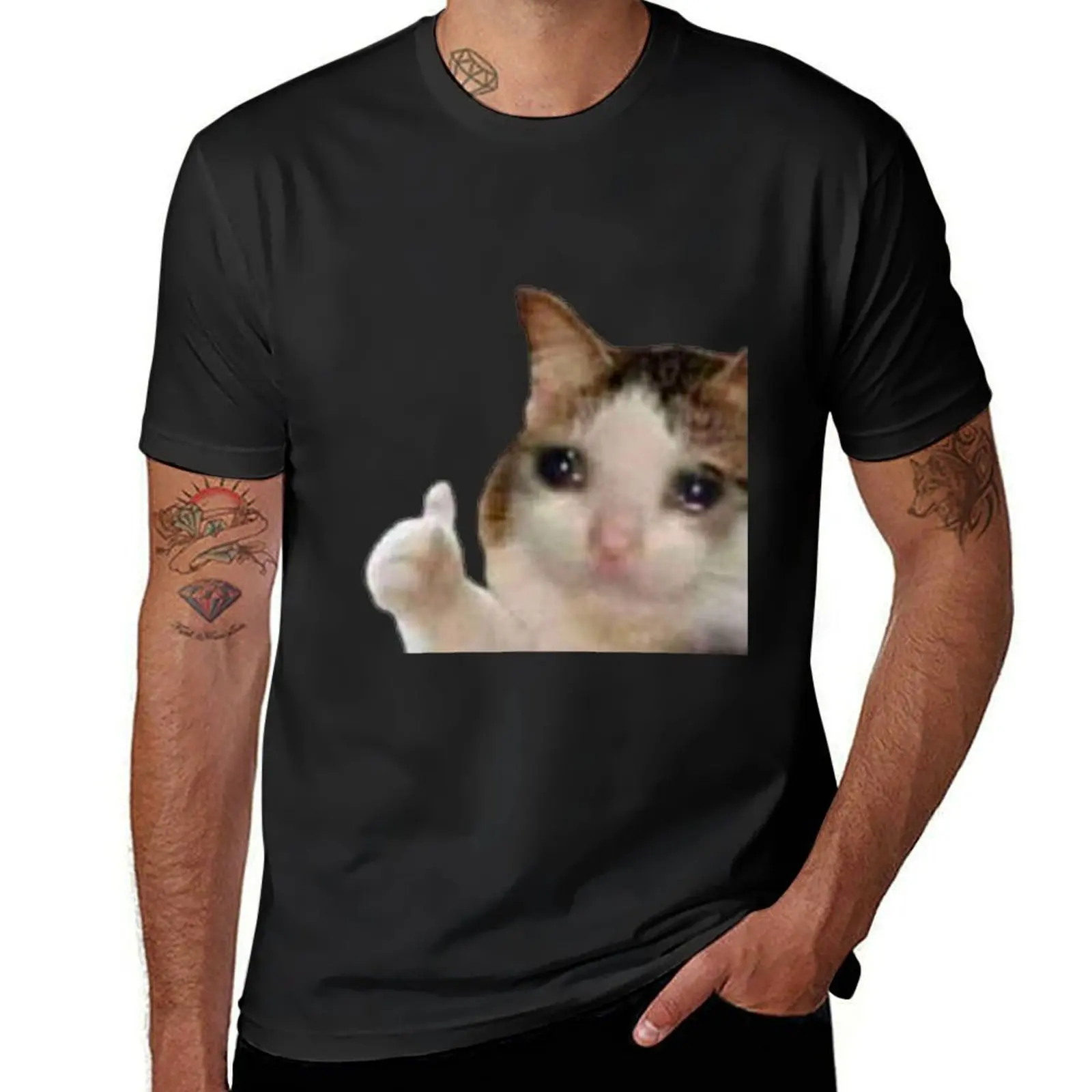 Sad Cat Thumbs Up T-Shirt for a boy summer top mens graphic t-shirts funny