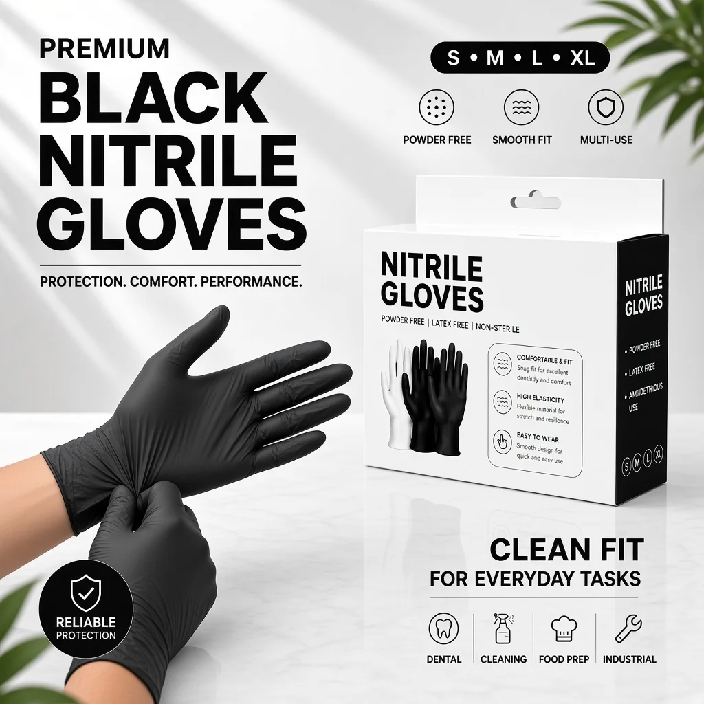 20/30PCS Disposable Black Nitrile Gloves Powder Free Latex Free Ambidextrous Food Safe Kitchen Cooking Restaurant Cleaning Prep