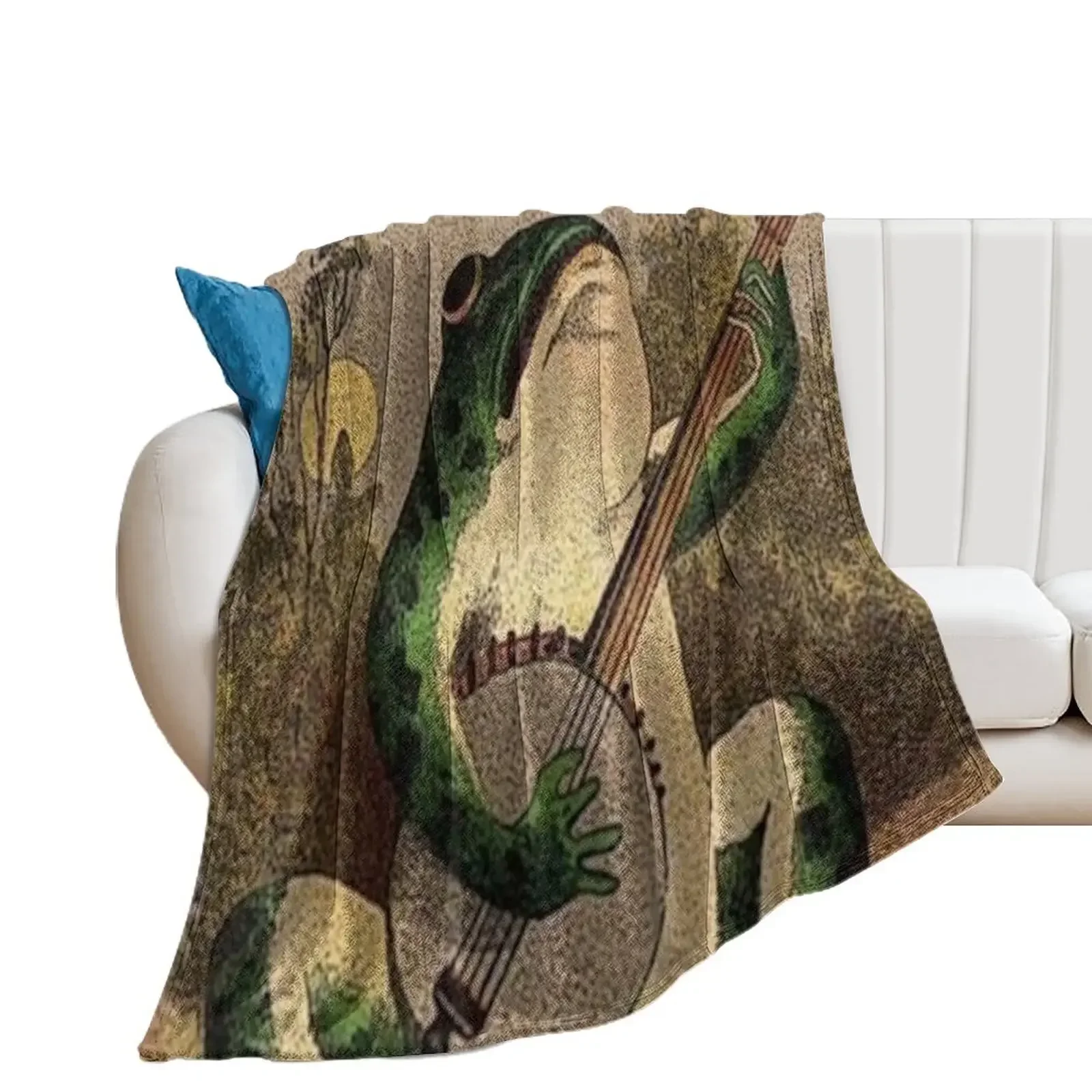 

FROG WITH BANJO, VINTAGE ILLUSTRATION - ARTIST UNKNOWN Throw Blanket Camping heavy to sleep Blankets