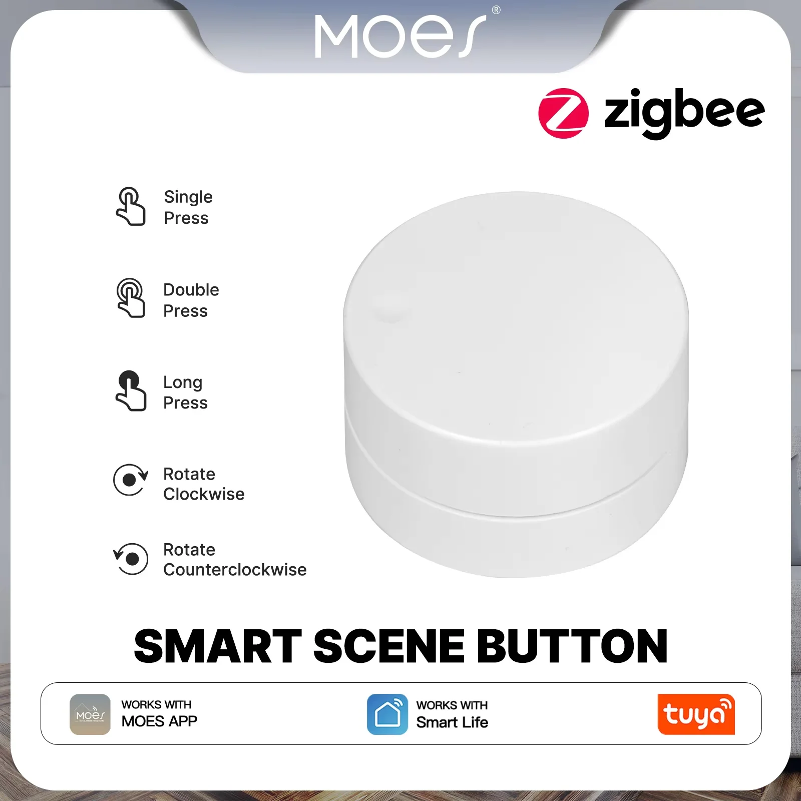 

Умный сценарный выключатель MOES Tuya Zigbee с беспроводным пультом управления, RGB-подсветкой, регулировкой яркости, 5 функциями, для домашних сценариев, с поворотной кнопкой