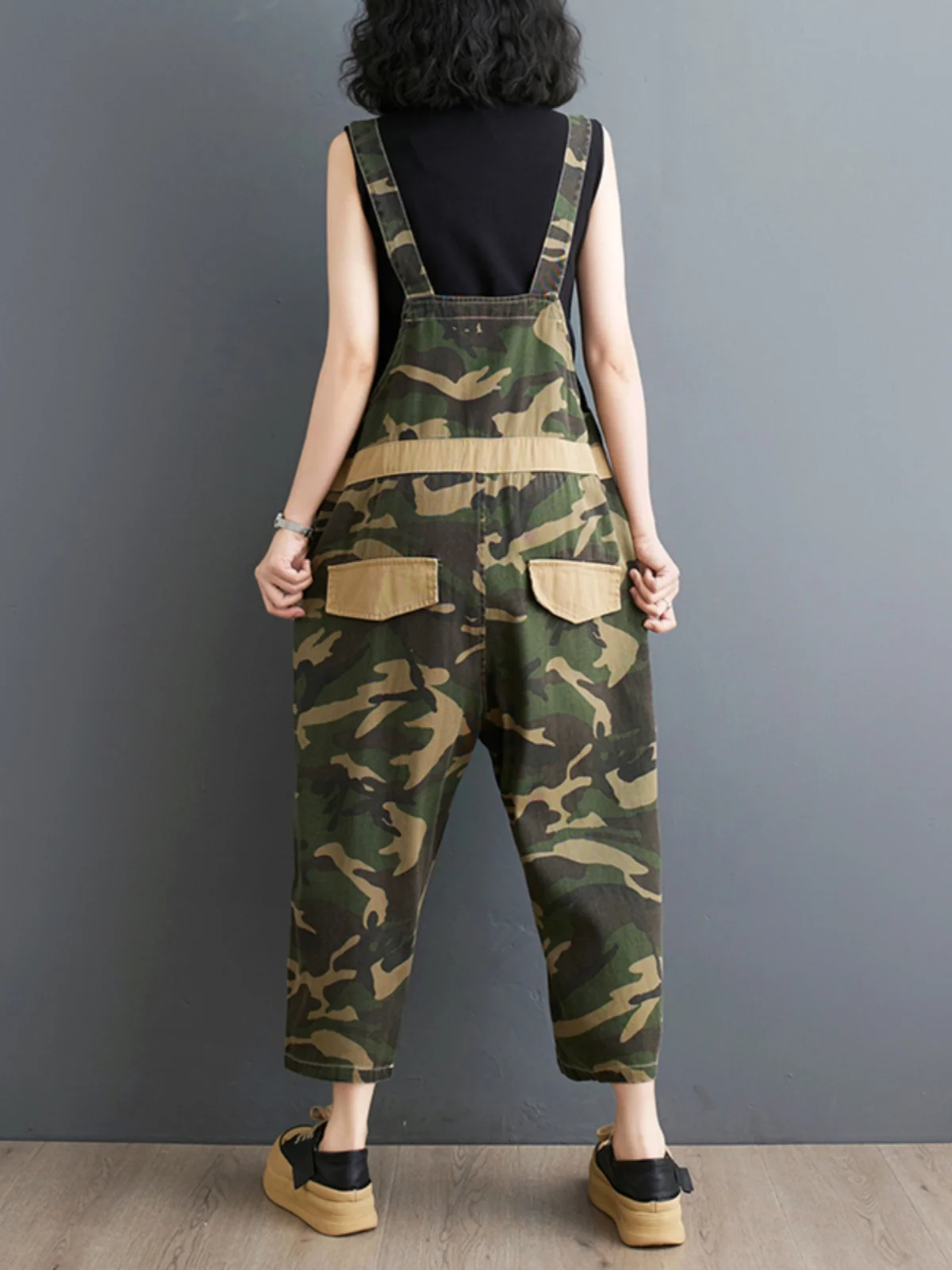 Faionable Sommer 2025, lockere Übergröße, Camouflage, Retro-Sle-Denim-Overalls, schlankmachende Harajuku-Hosen, hohe Taille, neun Stück