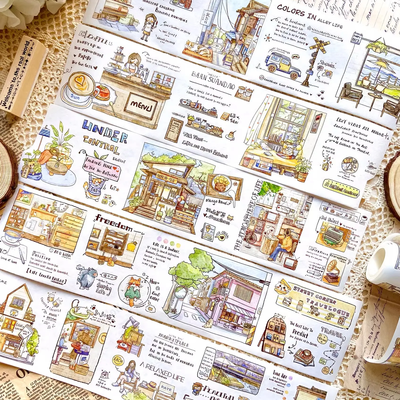 

Xing Studio Винтаж Жизнь в маленьком городке ПЭТ-лента васи Высеченная сцена Декоративные наклейки для Journalin