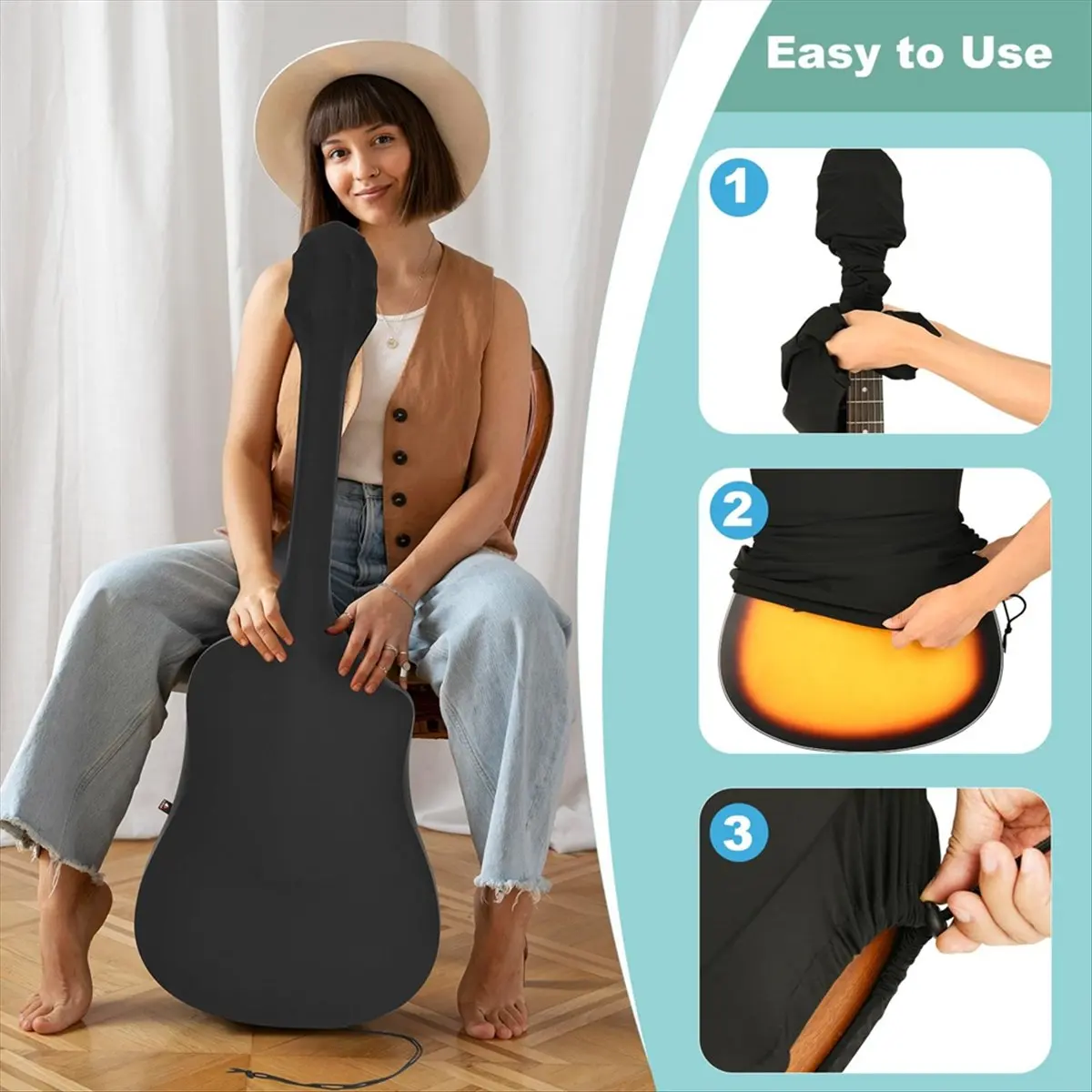 !【New Factory 】 Dust Cover for 40In and 41In Acoustic Guitar, Stretch Dust Case Acoustic Guitar Protective Cover with Drawstring