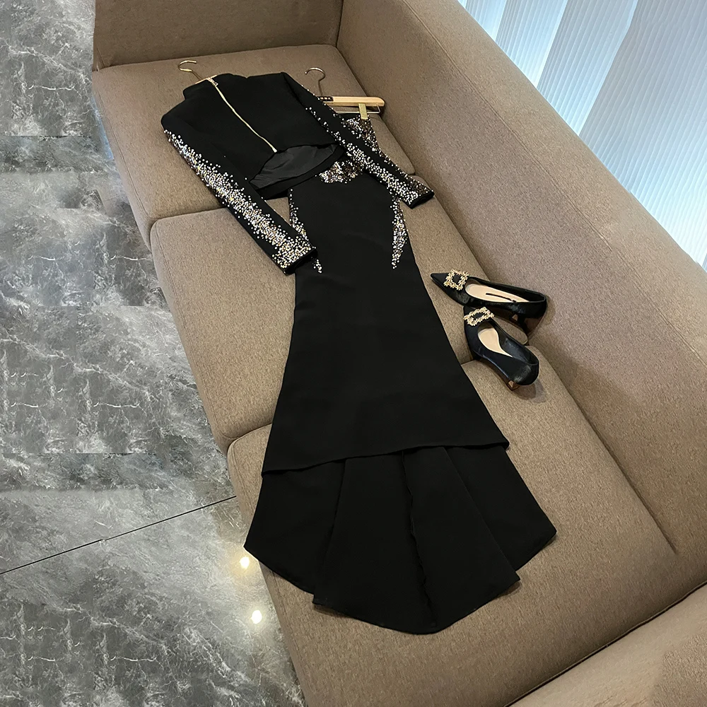 TWOTWINSTYLE Vintage Slim Two Piece Sets For Women Round Neck Long Sleeve Top High Waist Long Skirt Chic Set Female KSE537150