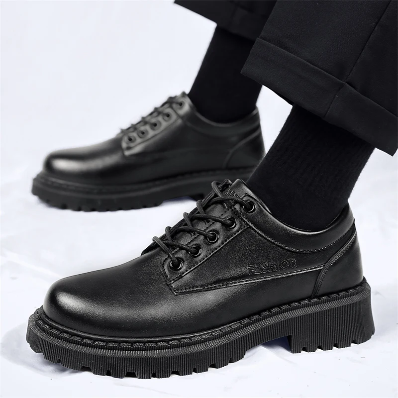 

Men's Suit Shoes Leather Shoes Round Toe Soft Bottom Waterproof Black Business Casual Shoes Increase Height Designer Loafers Men