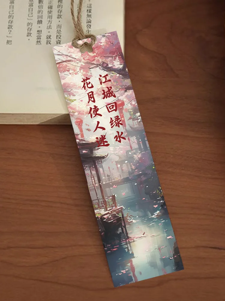 30pcs Red Dust scroll bookmark Chinese style classical poetry bookmark decorative reading books marked page holder