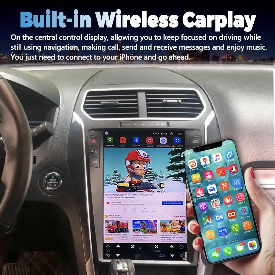 Android 13 CarPlay اللاسلكي لسيارة Ford Explorer 2011-2019 Headunit 12.1 بوصة تعمل باللمس تدعم نظام 4G الأصلي SYNC 2 /SYNC 3